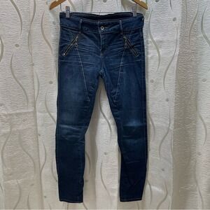 Guess Skinny Moto Jeans Women 28 Dark‎ Wash Blue Good Zipper Detail W5FA70D1X40